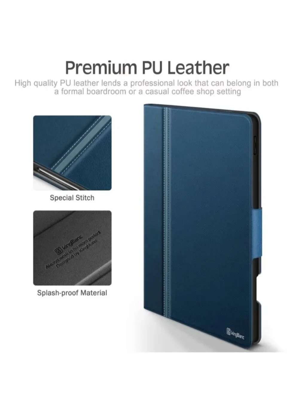 KingBlanc Case For iPad Air 13-Inch 2024-25 PU Leather Pencil Holder Blue Durabl